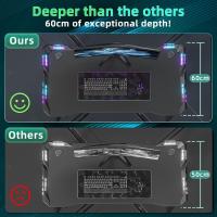 Escritorio LED para videojuegos, 100 x 60 cm, ergonómico, marco en Z con superficie de fibra de carbono, estable, fácil de montar, gancho para auriculares para juegos, estudio, trabajo, hogar, - details 4