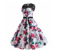 Lace patchwork summer women a line elegant vintage party dress with belt - details 51