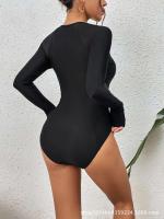 Nuevo Traje de baño cerrado deportivo de una pieza de manga larga negro para surf, traje de baño para mujer, ropa de playa, piscina - details 5