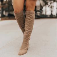 Botas largas de gran tamaño para mujer, tacón grueso de gamuza, cremallera lateral puntiaguda, botas de caballero de moda de Color sólido - details 0