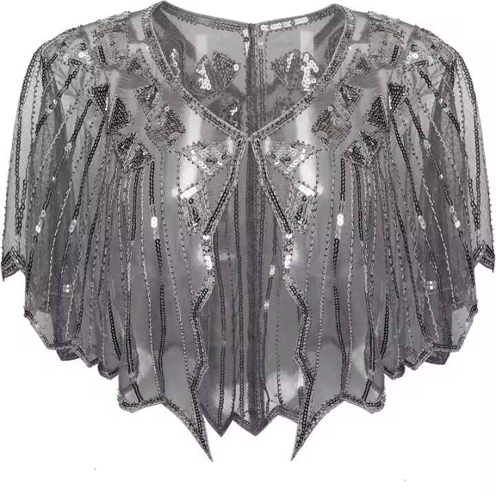 Capa de noche Art Deco con cuentas de lentejuelas, chal para fiesta de boda de los años 20 para mujer - 1