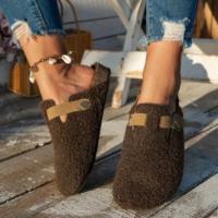 Zapatillas de mujer, zapatos de piel para mujer, novedad de invierno, zapatos planos con hebilla, plataforma para caminar, chanclas de felpa para mujer, botas interiores cálidas informales para mujer - details 2