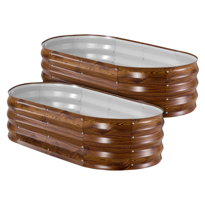 SucceBuy Juego de 2 Macetas Elevadas Galvanizadas, 121.92 x 60.96 x 30.48 cm, Macetas Metálicas Ovaladas para Uso en Exteriores, Macetas Elevadas sin Fondo con Guantes, Material de Aluzinc, Adecuadas para Plantar Flores y Vegetales, Diseño con Aspecto de