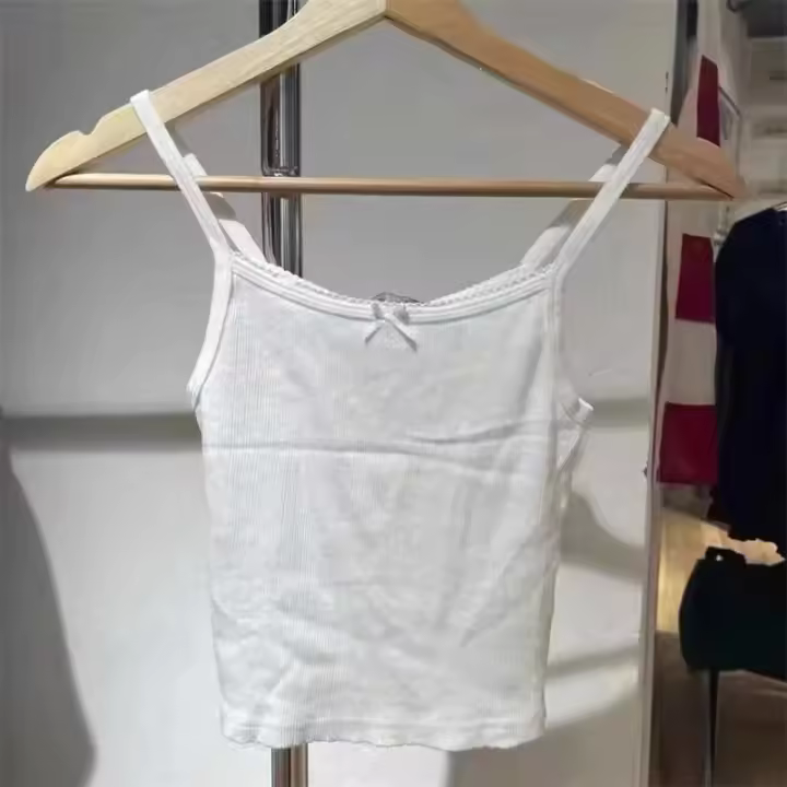 Camiseta Ustada con lazo blanco, adecuada para la moda de verano 2022, top informal de punto sin mangas de color liso - 1