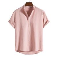 Camisa holgada de manga corta para hombre, camisa a rayas con cuello alto, estilo moderno, talla grande, nueva en 2024 - details 6
