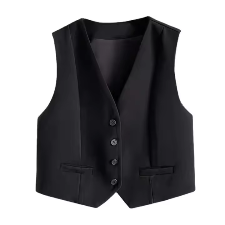 Chaleco Ajustado para Mujer Top de Botón Elegante Cuello Punta Vintage Ropa de Exterior - 1