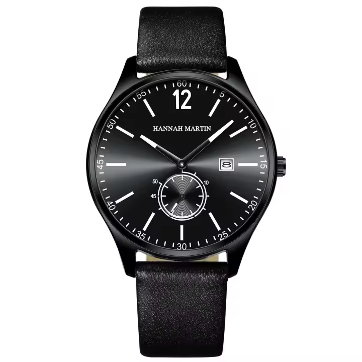 Reloj Deportivo de Cuero de Lujo para Hombres Hannah Martin Estilo de Negocios Negro de 42mm - 1