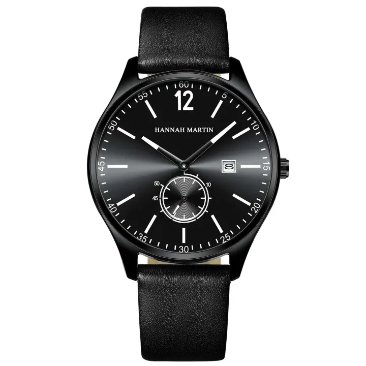 Reloj Deportivo de Cuero de Lujo para Hombres Hannah Martin Estilo de Negocios Negro de 42mm - 1