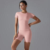 Chándal de cuello redondo para mujer, camiseta de ciclismo de secado rápido, ropa de entrenamiento transpirable, pantalones cortos deportivos para correr y gimnasio - details 29