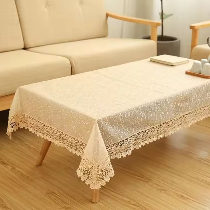 Mantel floral europeo de algodón de lino hueco blanco, anti piscina, tela bordada para boda - 1