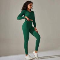 Conjunto de yoga sin costuras para mujer, top corto de manga larga, sujetador deportivo, leggings para correr de cintura alta, ropa de gimnasio - details 15