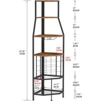5 pisos de esquina con soporte para cristal y almacenamiento de vino, estantería industrial para vino, armario para cocina, bar, sótano, comedor, vintage, marrón y - details 1