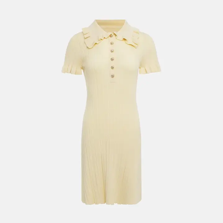 Minifalda de mujer de cintura alta con volantes, vestido de punto de manga corta, moderno, retro, elegante, verano - 1