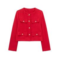 Chaqueta Corta Elegante para Mujer 2024 Cuello Redondo Manga Larga Abrigo con Bolsillo de Volteo Casual de Moda para Mujeres - details 11