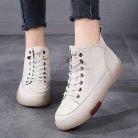 Nuevos zapatos gruesos de cuero de vaca auténtico personalizados con marca que aumenta la altura para mujer, zapatillas de deporte con plataforma interior con cordones para niña - details 2