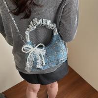 Bolso plisado de lentejuelas de estilo coreano, bolso cruzado con cadena y colgante de lazo exquisito, bolso de hombro ligero de Color sólido - details 37