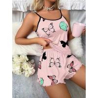 Conjunto de pijamas con estampado de mariposas para mujer, camisola informal a cuadros a la moda, pantalones cortos para mujer - details 6