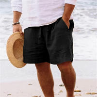Verano Hombres Color Sólido Cinco Puntos Casual Pantalones Cortos Cordón Transpirable Pantalones de Playa Algodón Lino Pantalones Cortos Deportivos - details 4