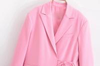 TRAFZA-Conjunto de 2 piezas rosa para mujer, chaqueta con solapa, manga larga, bolsillo, con cordones, Top + pantalones de pierna ancha con cremallera de cintura alta - details 6