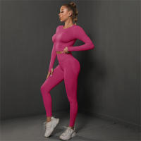 Conjuntos de gimnasio para mujeres 2 piezas manga larga ropa de yoga top cropped costilla alta leggings sin costuras material elástico para primavera/verano - details 12