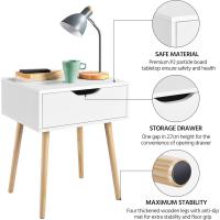 2 Piezas Mesitas de Noche Dormitorio Nórdico Mesitas de Noche Blancas con Patas de Madera Maciza Mesa Auxiliar con Cajón 48,5x41x57,5cm para Dormitorio Sala de Estar Salón - details 1