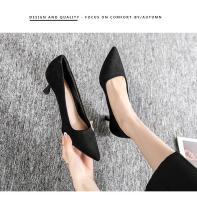 Tacones altos de mujer 2025 nuevo verano negro tacones delgados punta puntiaguda boca ligera gamuza profesional temperamento versátil solo zapatos de mujer - details 3