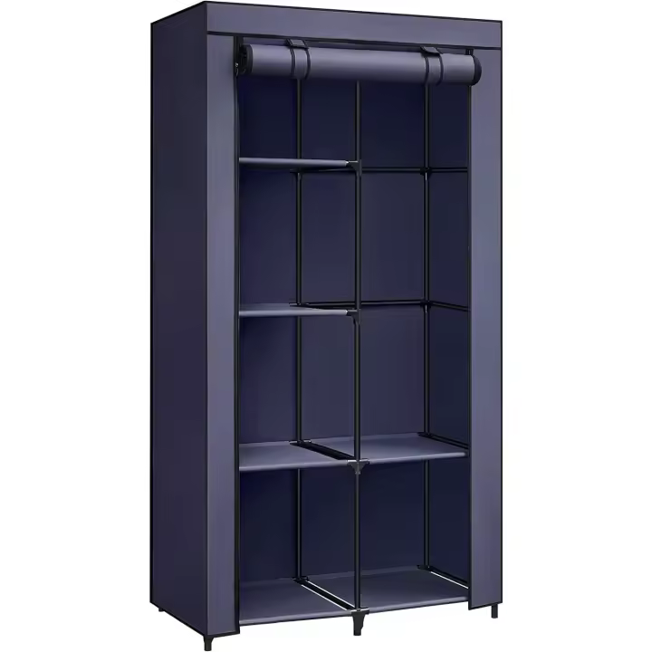 SONGMICS Armario de tela, armario de ropa, con 1 barra para colgar, 6 estantes, tela no tejida, marco de metal, 45 x 105 x 168 cm, para dormitorio, pasillo, gris RYG085G02 - 1