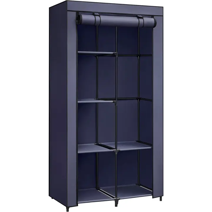 SONGMICS Armario de tela, armario de ropa, con 1 barra para colgar, 6 estantes, tela no tejida, marco de metal, 45 x 105 x 168 cm, para dormitorio, pasillo, gris RYG085G02 - 1