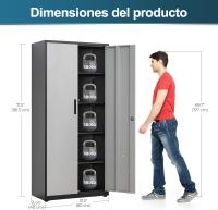 Armario de Garaje de 5 Estantes con Cerradura, Armario de Oficina con Estantes Ajustables, para Oficina, Garaje y Lavadero, Negro - details 24