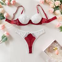 Lencería Sexy De Contraste Negro Y Blanco Conjunto De 2 Piezas Translúcido Con Bordado En Forma De Corazón Y Lazo Sujetador Y Brief Para Mujer - details 22