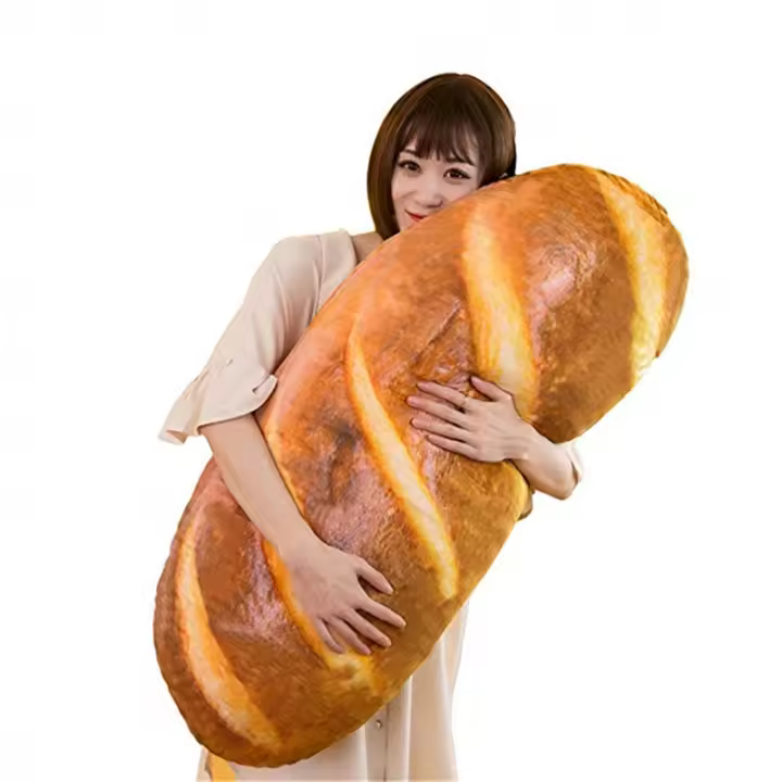 Almohada con forma de pan de aperitivo de simulación 3D divertida, cojín Lumbar suave, juguete de peluche, almohada oblonga, regalo único para amigos - 1