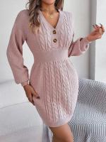 Elegante Vestido de Punto para Mujer Color Sólido, Cuello V, Moda Y2K 2025 - details 26