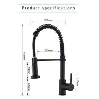 Grifo extraíble de latón para cocina, mezclador de agua fría y caliente con boquilla de doble modo cromado, con resorte, color negro mate - details 1