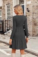 Vestido de manga larga con suéter hasta la rodilla informal con bolsillo y cuello redondo para mujer - details 25