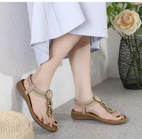Sandalias de nuevo estilo con diamantes de imitación, cómodas, de punta redonda, para vacaciones en la playa, zapatos planos de talla grande - details 29