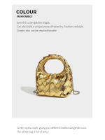 Bolso de Mano Tejido a Mano para Mujeres Lujo Ligero de Verano Blanco con Cuello Dorado - details 9