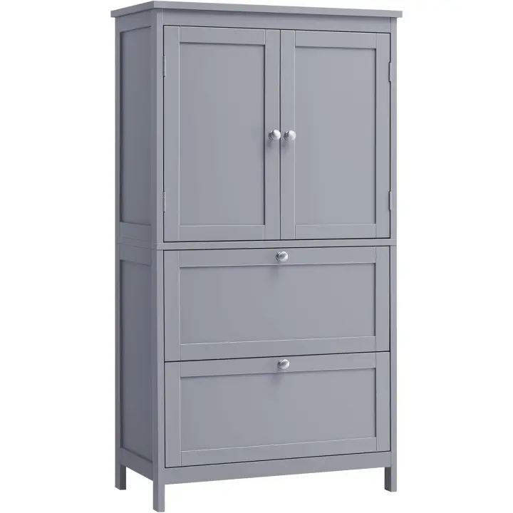 Cocina, Armario de Almacenaje con 4 Puertas, Estantes Regulables, Blanco - 1