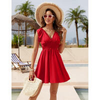 Vestido playero plisado con cuello en V y mangas con volantes para mujer, moda primavera verano. - details 1