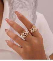 Nueva Bisutería Lujo Circonita Geométrico Anillo Pearl Mujer Elegant Abierto Trabajo Diario Accesorios - details 2
