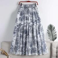Estampado de tinta de algodón brillante para mujer, circunferencia de cintura vintage, longitud media, vestido de metal, primavera/verano - details 5