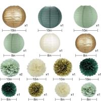 15Pcs Pompones de Papel de Pápula Verde Espinelas Botánicas para Navidad, Cumpleaños, Baby Shower, Safari Salvaje - details 1