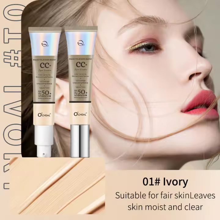 Crema de Fundación Ocheal 30g CC Impermeable, Hidratante, Protector Solar SPF 50+ - 1