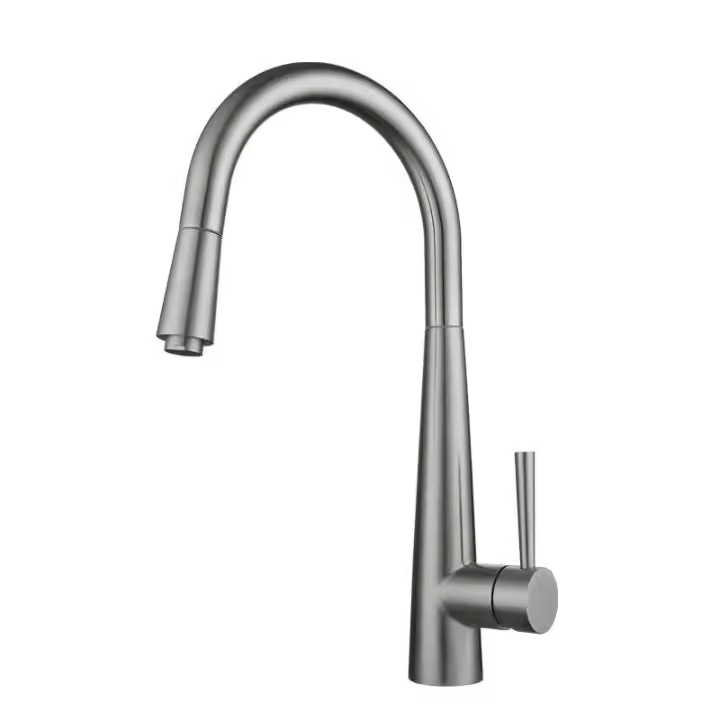 Grifo de fregadero de cocina extraíble de acero inoxidable 304, mezclador giratorio de un solo orificio, grifo de agua giratorio retráctil - 1