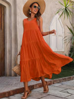 Vestido Boho sin Mangas de Verano 2024 Cuello en V, Color Sólido, Vestido de Flecos en Capas - details 6