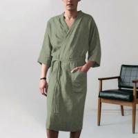 Camisón de algodón y lino para hombre, bata japonesa de primavera y verano, ropa de baño al vapor - details 10