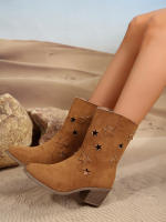 Botas nuevas de otoño e invierno para mujer, tacón grueso puntiagudo hueco en forma de estrella, retro - details 8