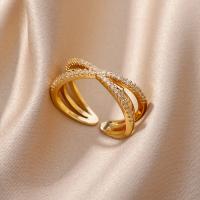 Anillos de circón cúbico de Color dorado para mujer, anillo abierto de acero inoxidable verde de lujo, joyería Bohemia, regalo de fiesta de boda - details 9