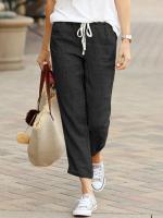 Pantalones Elegantes Para Mujer Diseño De Cordón Sencillo Y Moderno Color Sólido Cropped Cintura Elástica Suelta Casual Para Oficina Trousers Lady - details 5