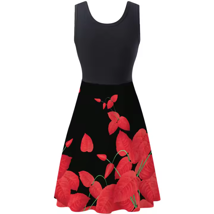 Vestido de verano sin mangas con cuello redondo y estampado Digital para mujer - 1