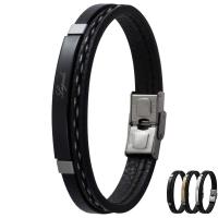 Pulsera de cuero pu y acero inoxidable para hombre, brazalete vikingo chico negra combinable con anillo colgante o tobillera muñequera personalizable - details 1